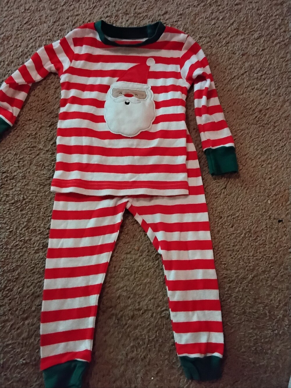Carter's Red & White Striped Santa Pajama Set with Green Trim
